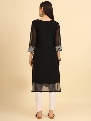 Black ethnic lukhnowi chikankari work georgette fabric kurti 2