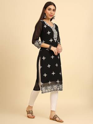 Black ethnic lukhnowi chikankari work georgette fabric kurti 5