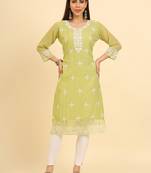 Khaki ethnic lukhnowi chikankari work georgette fabric kurti