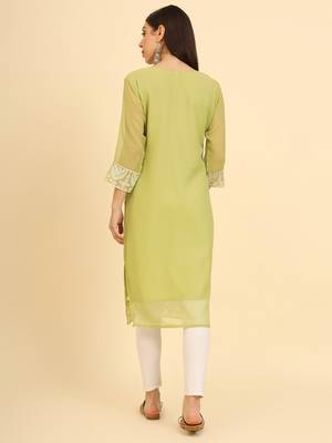Khaki ethnic lukhnowi chikankari work georgette fabric kurti 2