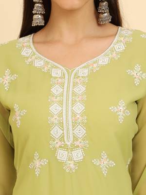 Khaki ethnic lukhnowi chikankari work georgette fabric kurti 3