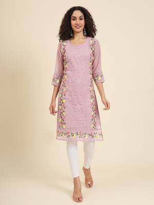 Beautiful pink colour georgette fabric fancy ethnic girlie kurti 1