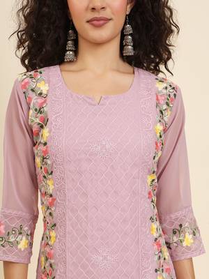 Beautiful pink colour georgette fabric fancy ethnic girlie kurti 3