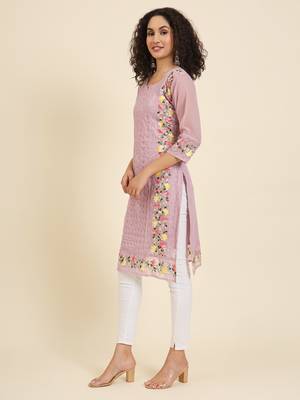 Beautiful pink colour georgette fabric fancy ethnic girlie kurti 4
