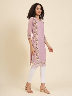 Beautiful pink colour georgette fabric fancy ethnic girlie kurti 5