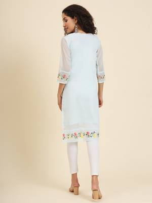 Beautiful sky blue colour georgette fabric fancy ethnic girlie kurti 2