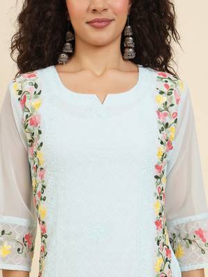 Beautiful sky blue colour georgette fabric fancy ethnic girlie kurti 3