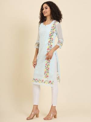 Beautiful sky blue colour georgette fabric fancy ethnic girlie kurti 4