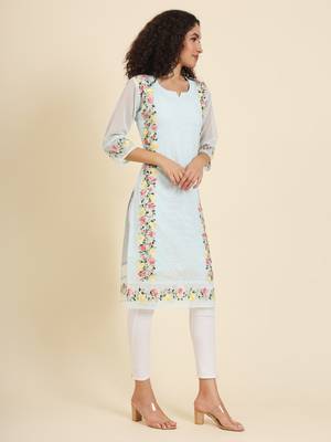 Beautiful sky blue colour georgette fabric fancy ethnic girlie kurti 5