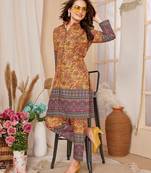 Mustard colour beautiful printed trendy coord set dress for girlie looks