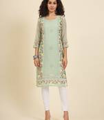 Beautiful pista colour georgette fabric fancy ethnic girlie kurti