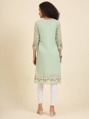 Beautiful pista colour georgette fabric fancy ethnic girlie kurti 2