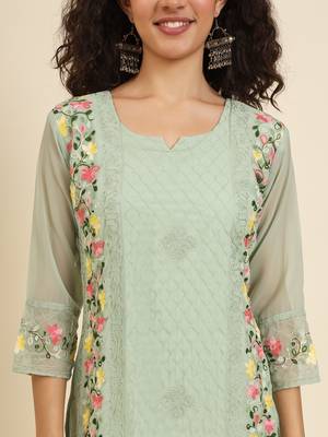 Beautiful pista colour georgette fabric fancy ethnic girlie kurti 3