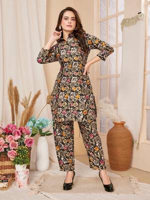 Black colour beautiful printed trendy coord set dress for looks 1