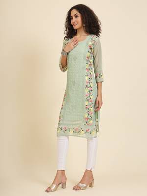 Beautiful pista colour georgette fabric fancy ethnic girlie kurti 4