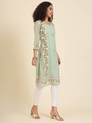 Beautiful pista colour georgette fabric fancy ethnic girlie kurti 5
