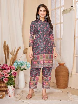 Grey colour beautiful printed trendy coord set dress for looks 1