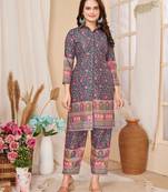 Grey colour beautiful printed trendy coord set dress for girlie looks