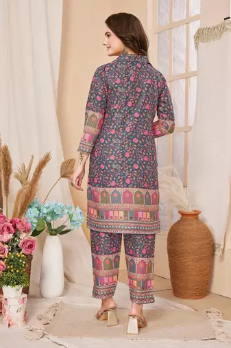 Grey colour beautiful printed trendy coord set dress for looks