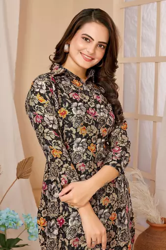 Black colour beautiful printed trendy coord set dress for looks