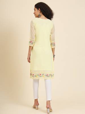 Beautiful yellow colour georgette fabric fancy ethnic girlie kurti 2