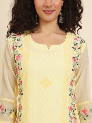 Beautiful yellow colour georgette fabric fancy ethnic girlie kurti 3