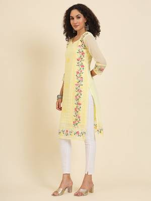 Beautiful yellow colour georgette fabric fancy ethnic girlie kurti 4