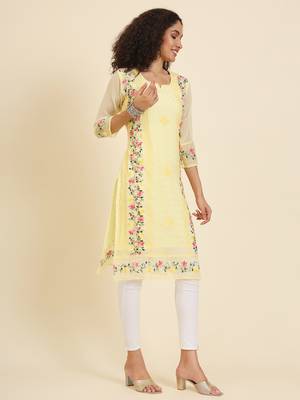 Beautiful yellow colour georgette fabric fancy ethnic girlie kurti 5