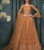 designer orange net embroidery bridal lehenga