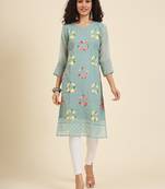 Pista georgette fabric fancy resham embroidery designer floral work kurti