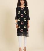 Black georgette fabric fancy resham embroidery designer floral work kurti