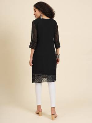 Black georgette fabric fancy resham embroidery designer floral work kurti 2