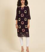 Wine georgette fabric fancy resham embroidery designer floral work kurti