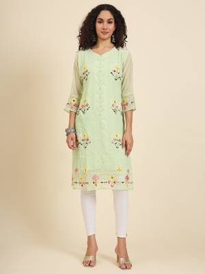 Pista colour georgette fabric resham embroidery work partywear elegant kurti 1