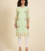 Pista colour georgette fabric resham embroidery work partywear elegant kurti