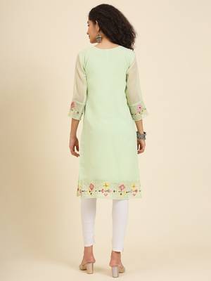 Pista colour georgette fabric resham embroidery work partywear elegant kurti 2
