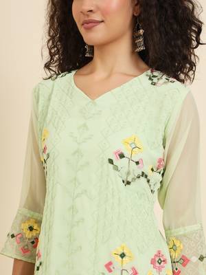 Pista colour georgette fabric resham embroidery work partywear elegant kurti 3