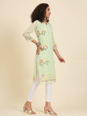 Pista colour georgette fabric resham embroidery work partywear elegant kurti 5