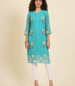 Blue colour georgette fabric resham embroidery work partywear elegant kurti