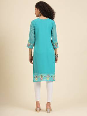 Blue colour georgette fabric resham embroidery work partywear elegant kurti 2