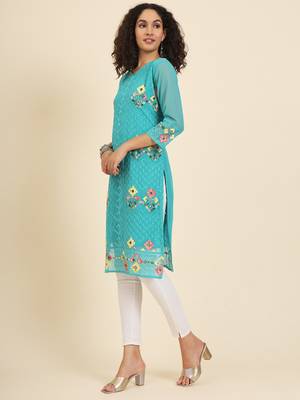Blue colour georgette fabric resham embroidery work partywear elegant kurti 4