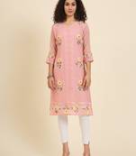 Peach colour georgette fabric resham embroidery work partywear elegant kurti