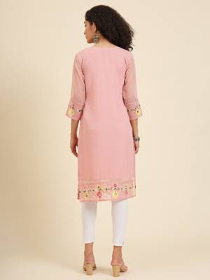 Peach colour georgette fabric resham embroidery work partywear elegant kurti 2