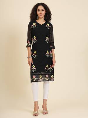 Black colour georgette fabric resham embroidery work partywear elegant kurti 1