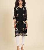 Black colour georgette fabric resham embroidery work partywear elegant kurti