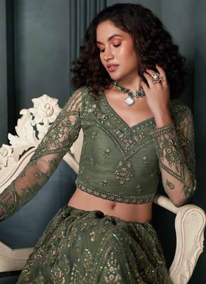 designer mehendi net embroidery bridal lehenga 3