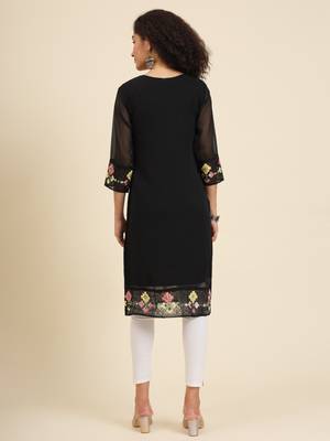 Black colour georgette fabric resham embroidery work partywear elegant kurti 2