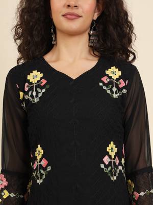 Black colour georgette fabric resham embroidery work partywear elegant kurti 3