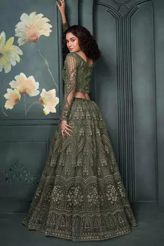 designer mehendi net embroidery bridal lehenga