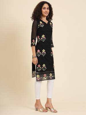Black colour georgette fabric resham embroidery work partywear elegant kurti 5